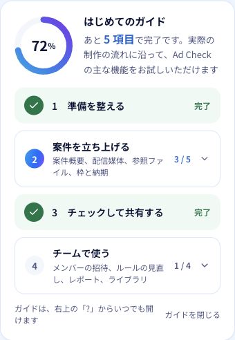 手順2〜3：未完了の章を開き、進めたい項目のボタンを押します。