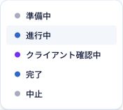 案件のステータス選択欄。準備中、進行中、クライアント確認中、完了、中止の5つ。